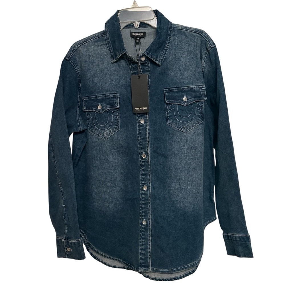 True Religion Georgia Denim Glitter button Shirt Cozy Fireside Wash Large